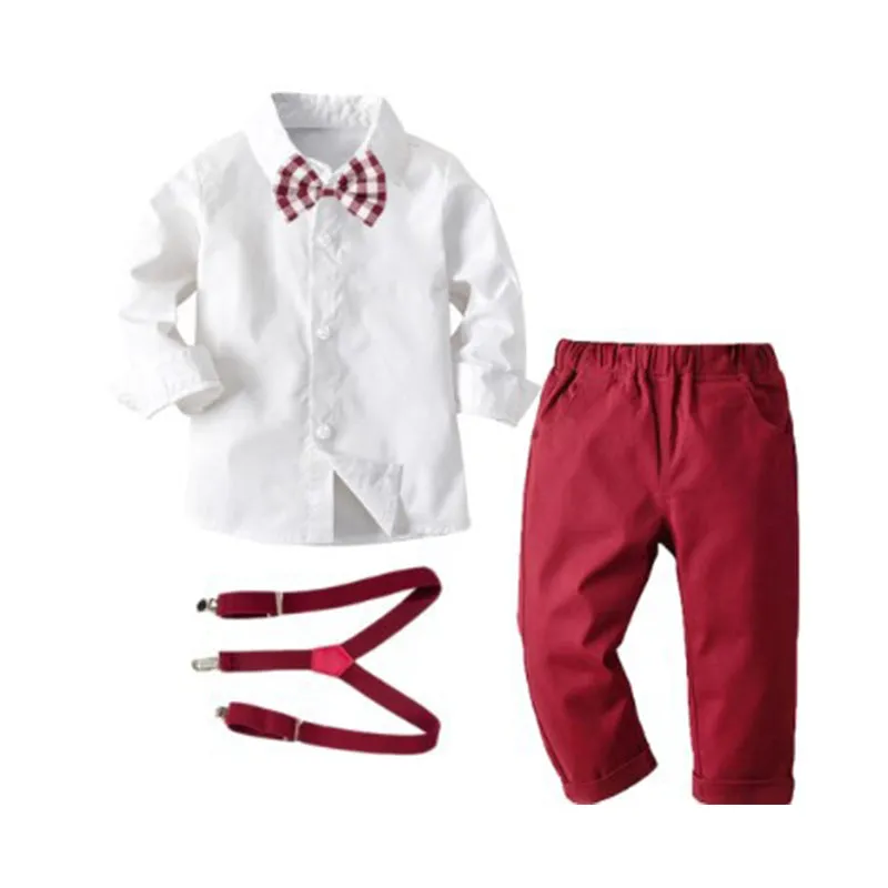 4 Pieces Set Baby Kid Boys Birthday Solid Color Bow Shirts Pants Others accessories And Hats Wholesale 221214118