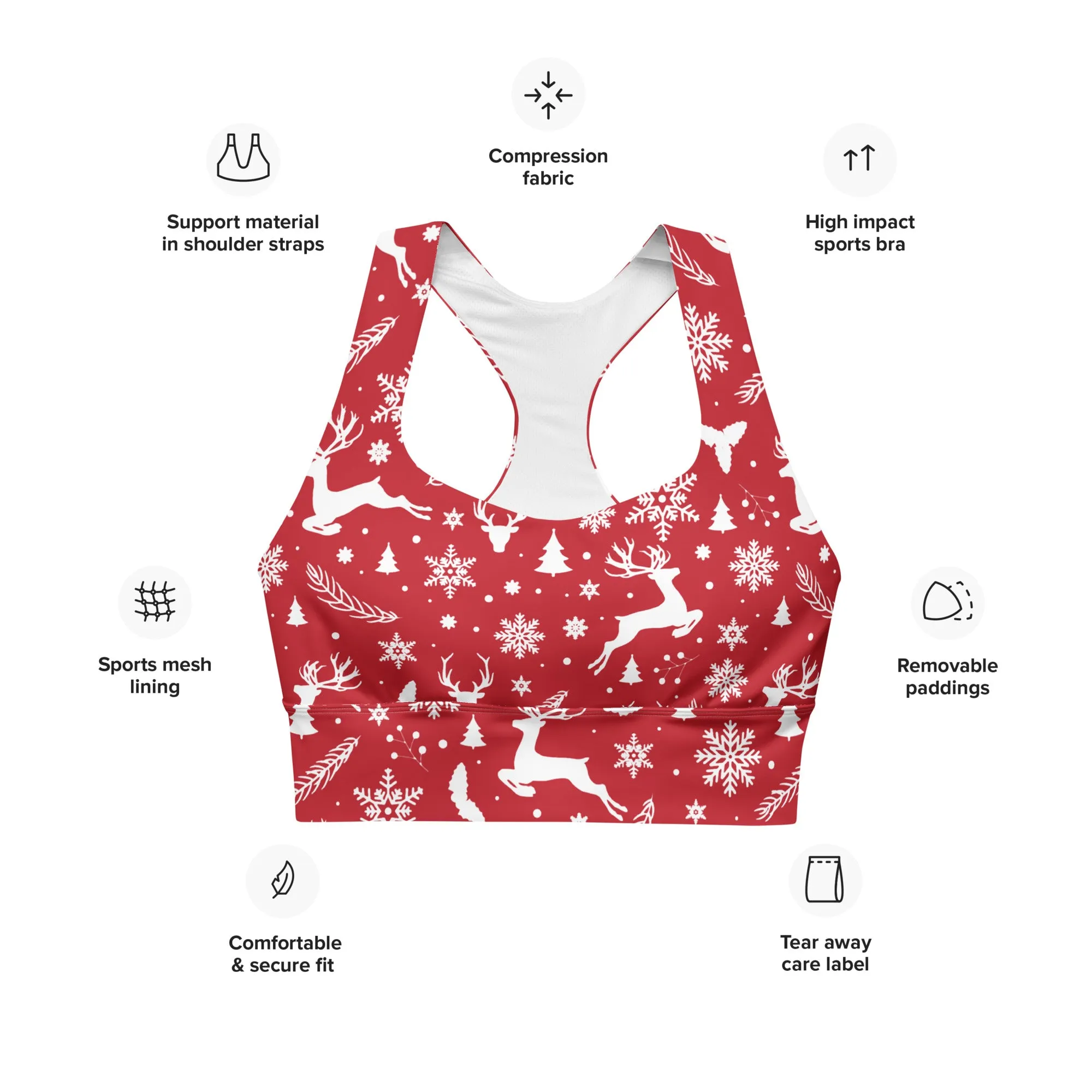 Christmas in July Longline Sports Bra, lioness-love