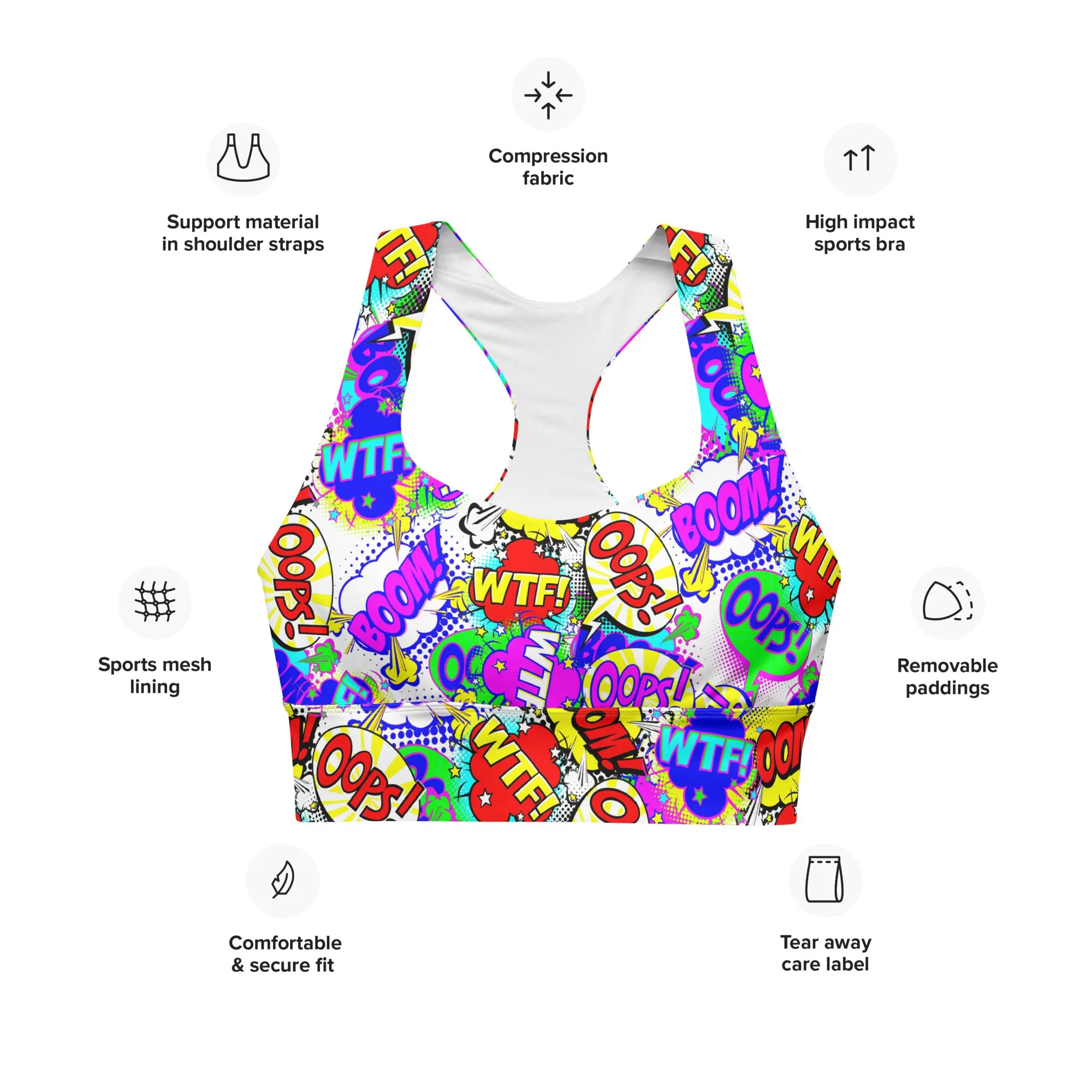 Comic Book Sports Bra Retro Cartoon Style, lioness-love